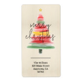 水モダン色クリスマスツリー差出人住所 ラベル (正面)