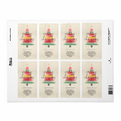 水モダン色クリスマスツリー差出人住所 ラベル (フルシート)