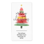 水モダン色クリスマスツリー差出人住所 ラベル (正面)