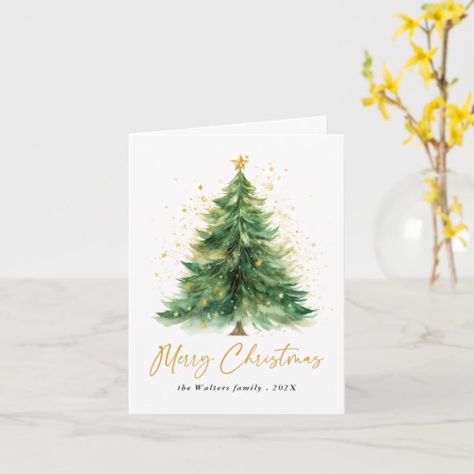 水モダン色クリスマスツリー非写真 カード (黄色い花)