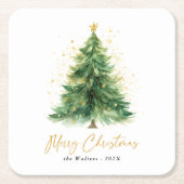 水モダン色クリスマスツリー非写真 スクエアペーパーコースター (正面)