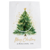 水モダン色クリスマスツリー非写真 ミディアムペーパーバッグ (正面)