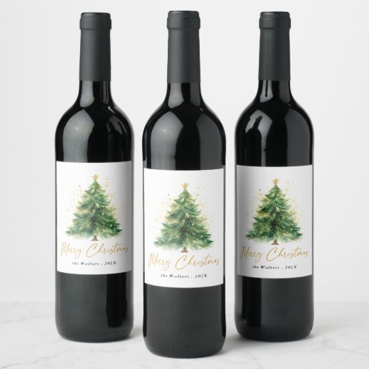 水モダン色クリスマスツリー非写真 ワインラベル (ボトル)