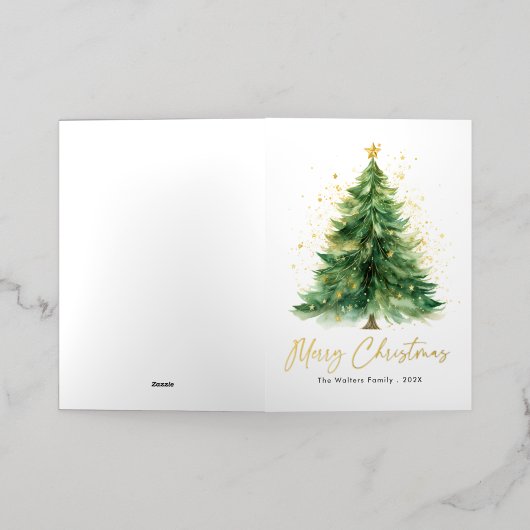 水モダン色クリスマスツリー非写真 箔シーズンカード (外側レイダウン)