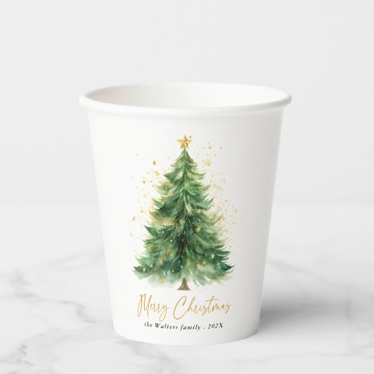 水モダン色クリスマスツリー非写真 紙コップ (正面)