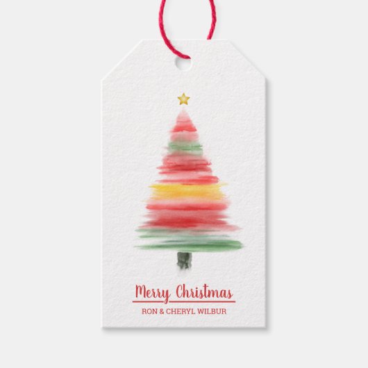 水モダン色クリスマスツリー ギフトタグ (正面)