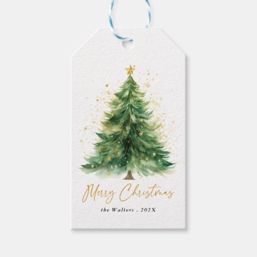 水モダン色クリスマスパイン ギフトタグ (正面)