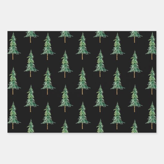 水モダン色クリスマスパイン ラッピングペーパーシート (正面)