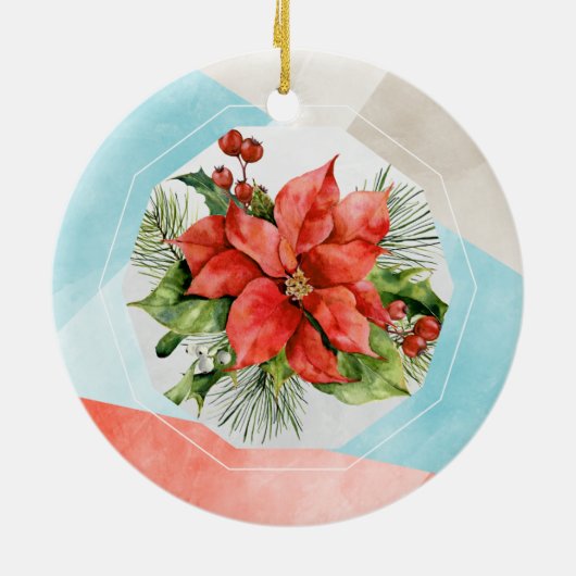 水モダン色クリスマスフォト セラミックオーナメント (裏面)