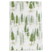 水モダン色クリスマスホリデーパインツリーズ ミディアムペーパーバッグ (正面)