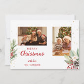 水モダン色クリスマスボタニカルツーフォト シーズンカード (正面)