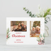 水モダン色クリスマスボタニカルツーフォト シーズンカード (スタンド正面)