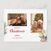 水モダン色クリスマスボタニカルツーフォト シーズンポストカード (正面)