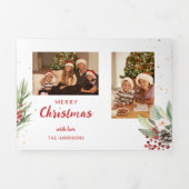 水モダン色クリスマスボタニカルツーフォト 三つ折りクリスマスカード (カバー)