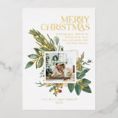 水モダン色クリスマスボタニカルワンフォト 箔シーズンカード (正面)