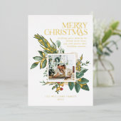 水モダン色クリスマスボタニカルワンフォト 箔シーズンカード (立ち正面)