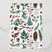 水モダン色クリスマスボタニカルワンフォト 箔シーズンカード (裏面)