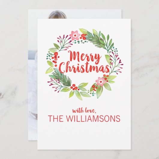 水モダン色クリスマスリース写真 シーズンカード (正面/裏面)