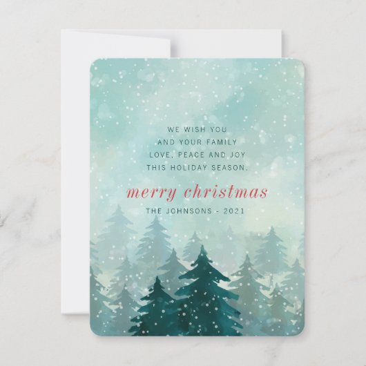 水モダン色クリスマス冬の雪の森 シーズンカード (正面)