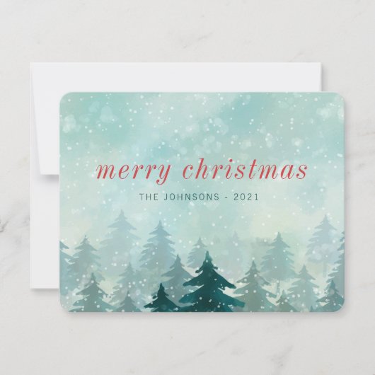 水モダン色クリスマス冬の雪の森 シーズンカード (正面)