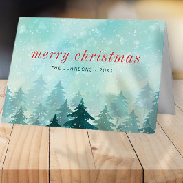 水モダン色クリスマス冬の雪の森 シーズンカード