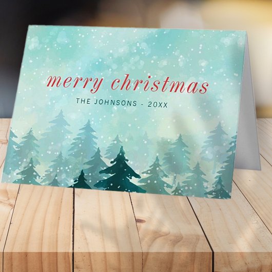 水モダン色クリスマス冬の雪の森 シーズンカード