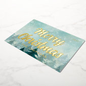 水モダン色クリスマス冬の雪の森 箔シーズンカード (回転した状態)