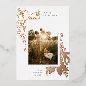 水モダン色クリスマス花模様とバラ金ゴールド 箔シーズンカード (正面)