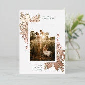 水モダン色クリスマス花模様とバラ金ゴールド 箔シーズンカード (立ち正面)