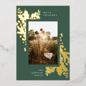 水モダン色クリスマス花模様グリーンと金ゴールド 箔シーズンカード (正面)