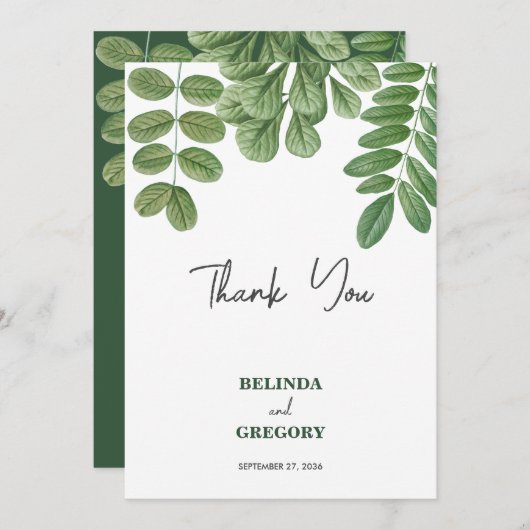 水モダン色グリーナリーエメラルドグリーン結婚ズ サンキューカード (正面/裏面)
