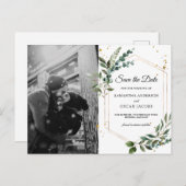 水モダン色グリーナリーユーカリ金ゴールド枠 案内ポストカード (正面/裏面)