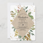 水モダン色グリーナリーリーフクラフトフレーム&金ゴールド 招待状 (正面)