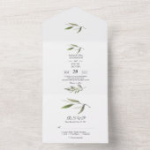水モダン色グリーンオリーブブランチ オールインワン招待状 (内側)