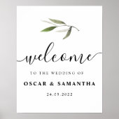 水モダン色グリーンオリーブブランチ ポスター (正面)