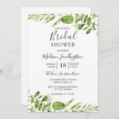 水モダン色グリーンブライダルシャワー 招待状 (正面/裏面)