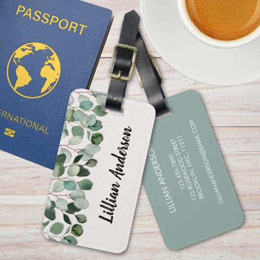 水モダン色グリーンユーカリフローラ ラゲッジタグ