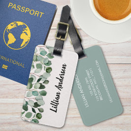 水モダン色グリーンユーカリフローラ ラゲッジタグ