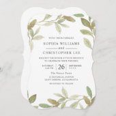 水モダン色グリーンリーフ秋夏結婚の 招待状 (正面/裏面)