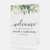 水モダン色グリーン葉ブランチ アクリルサイン (傾斜)