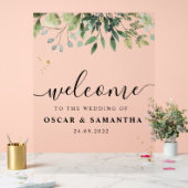 水モダン色グリーン葉ブランチ アクリルサイン (ウェディング)