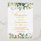 水モダン色グリーン葉ブランチ 箔招待状 (正面)