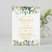 水モダン色グリーン葉ブランチ 箔招待状 (立ち正面)