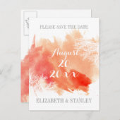 水モダン色サンゴ礁の結婚式日付を保存 案内ポストカード (正面/裏面)