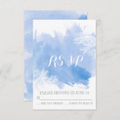 水モダン色サンゴ礁ブルーウェディングRSVP 出欠カード (正面/裏面)