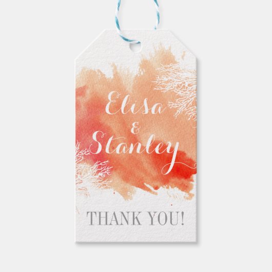 水モダン色サンゴ礁結婚s Thank You ギフトタグ (正面)