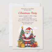 水モダン色サンタクリスマスホリデーパーティー 招待状 (正面)