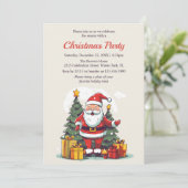水モダン色サンタクリスマスホリデーパーティー 招待状 (スタンド正面)