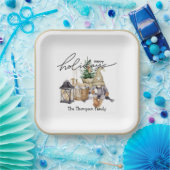 水モダン色サンタホリデートレンディー ペーパープレート (パーティー)