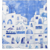 水モダン色サントリーニギリシャ島 シャワーカーテン (正面)